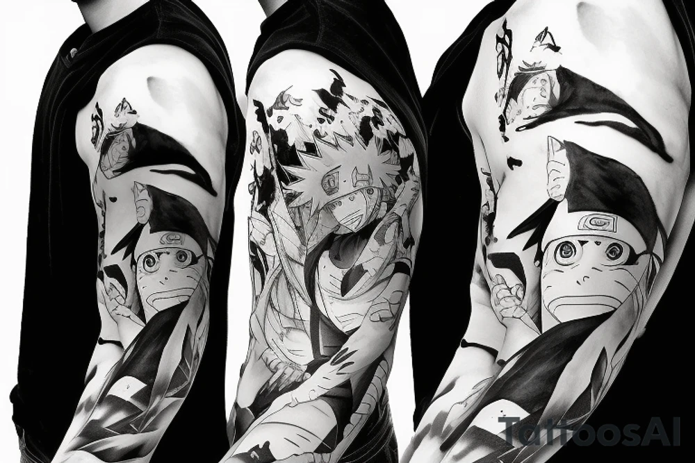 A picture of Naruto Usomaki standing on a mountain with Sasuke Oshia in his arms tattoo idea