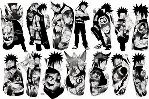 A picture of Naruto Usomaki standing on a mountain with Sasuke Oshia tattoo idea
