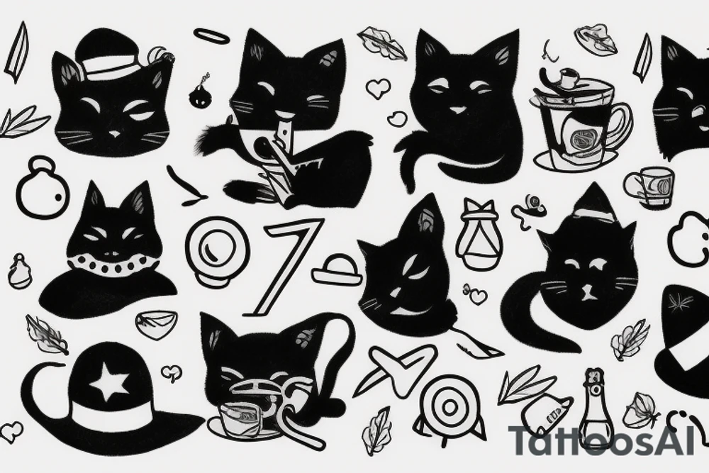 Black cat with funny hat and a sweater tattoo idea