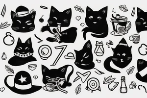 Black cat with funny hat and a sweater tattoo idea
