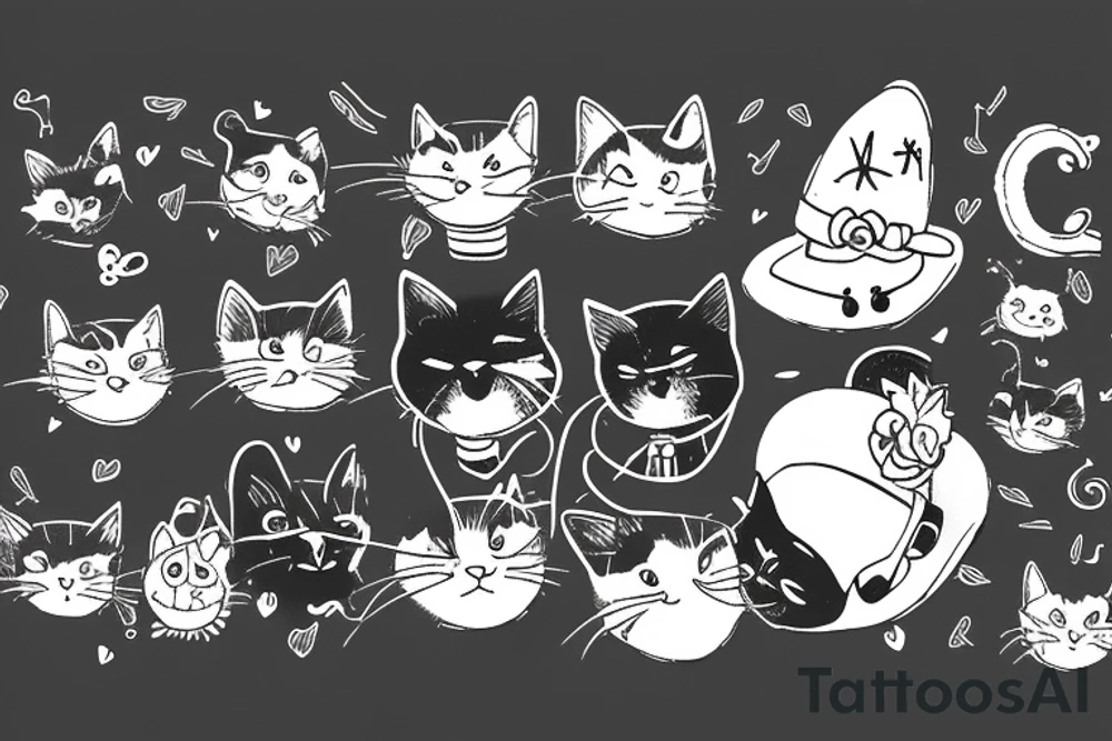 Black cat with funny hat and a sweater tattoo idea