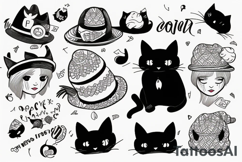 Black cat with funny hat and a sweater tattoo idea