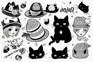 Black cat with funny hat and a sweater tattoo idea