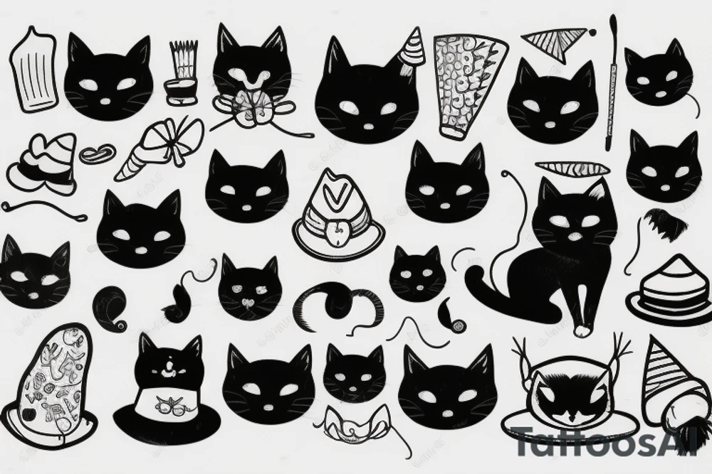 Black cat with funny hat and a sweater tattoo idea