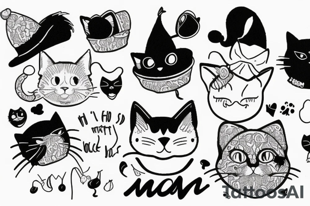 Black cat with funny hat and a sweater tattoo idea