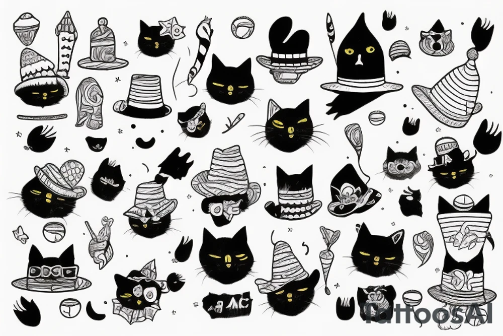 Black cat with funny hat and a sweater tattoo idea