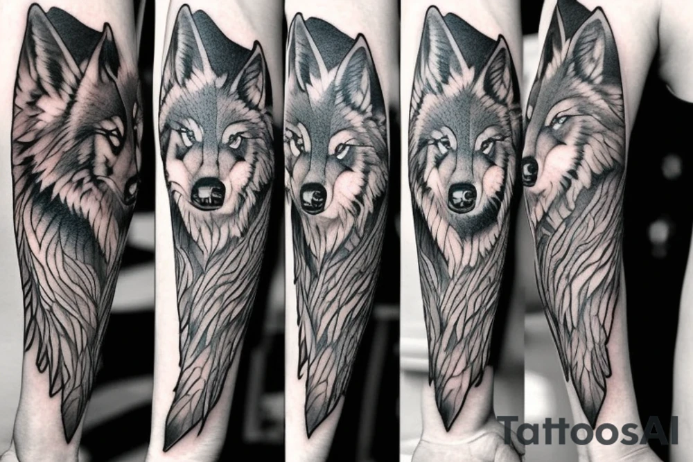 A wolf tattoo on right arm sleeve tattoo idea