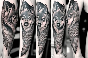A wolf tattoo on right arm sleeve tattoo idea