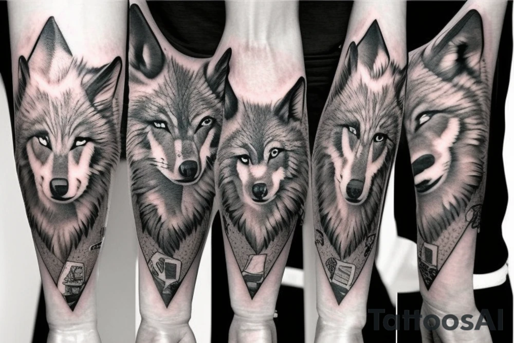 A wolf pack tattoo on right arm sleeve tattoo idea