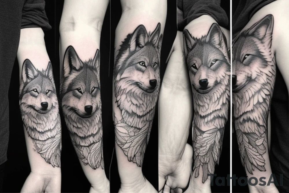 A wolf pack tattoo on right arm sleeve tattoo idea