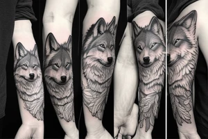 A wolf pack tattoo on right arm sleeve tattoo idea