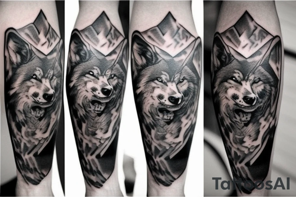 A wolf tattoo on right arm sleeve tattoo idea