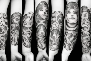 A dog paw with name "Emily" underneath on right arm tattoo idea