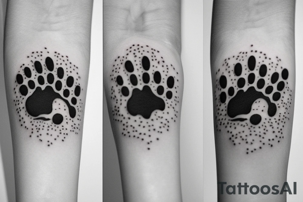 A dog paw with name "Emily" underneath on right arm tattoo idea