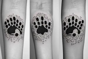 A dog paw with name "Emily" underneath on right arm tattoo idea