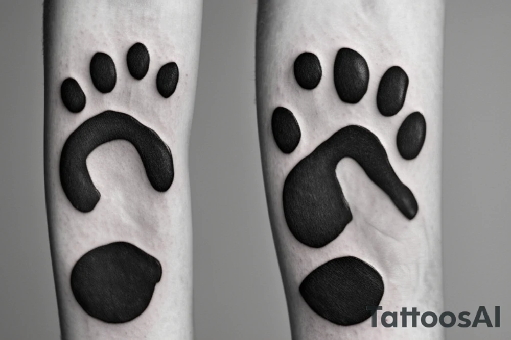 A dog paw with Letters "Emily" underneath on right arm tattoo idea