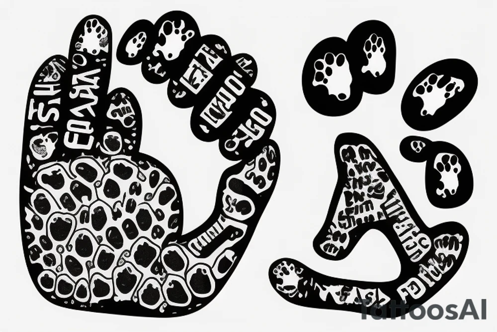 A dog paw with Letters "Emily" underneath on right arm tattoo idea