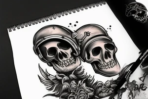 skeleton head wearing a war helmet, below this there is a writing saying "this means war" tattoo idea