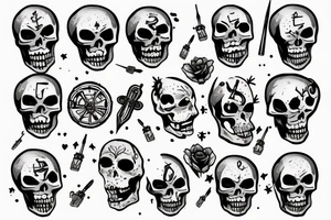 skeleton with a bullet on his head saying this is fine tattoo idea
