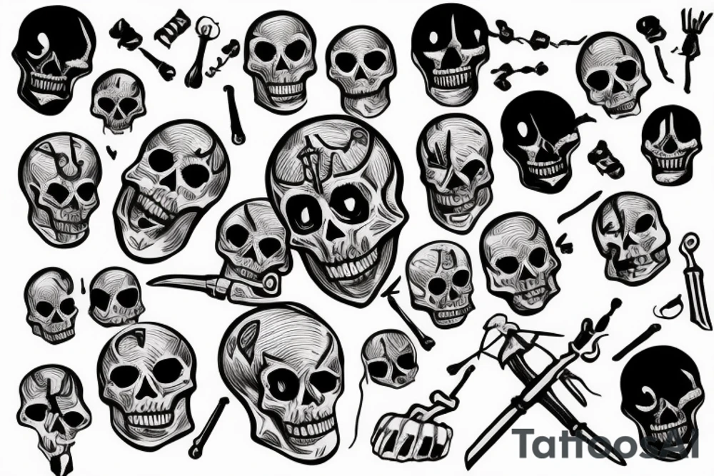 skeleton with a bullet on his head saying this is fine tattoo idea