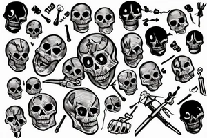 skeleton with a bullet on his head saying this is fine tattoo idea