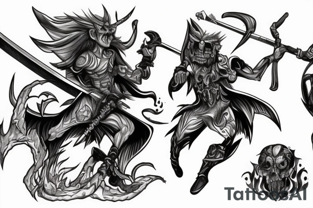 Arcangel fighting a demon with swords tattoo idea