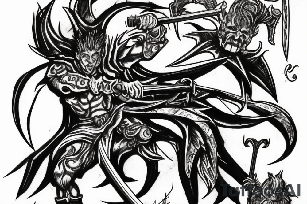 Arcangel fighting a demon with swords tattoo idea