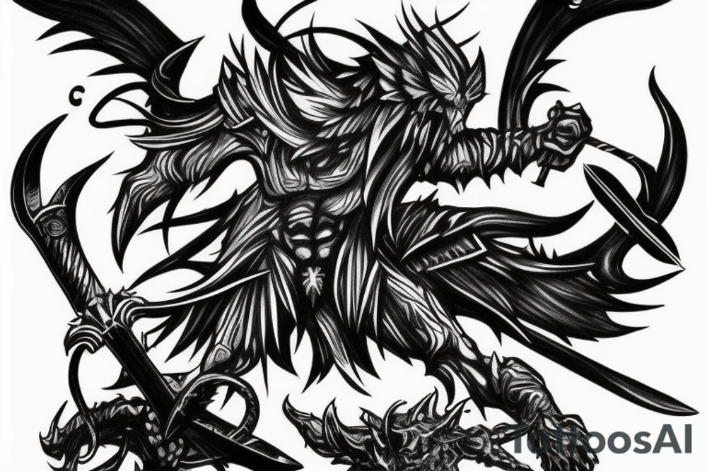 Arcangel fighting a demon with swords tattoo idea