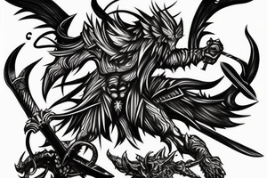Arcangel fighting a demon with swords tattoo idea