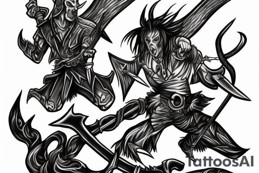 Arcangel fighting a demon with swords tattoo idea
