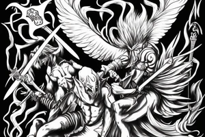 Arcangel fighting a demon with swords tattoo idea