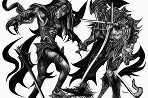 Arcangel fighting a demon with swords tattoo idea