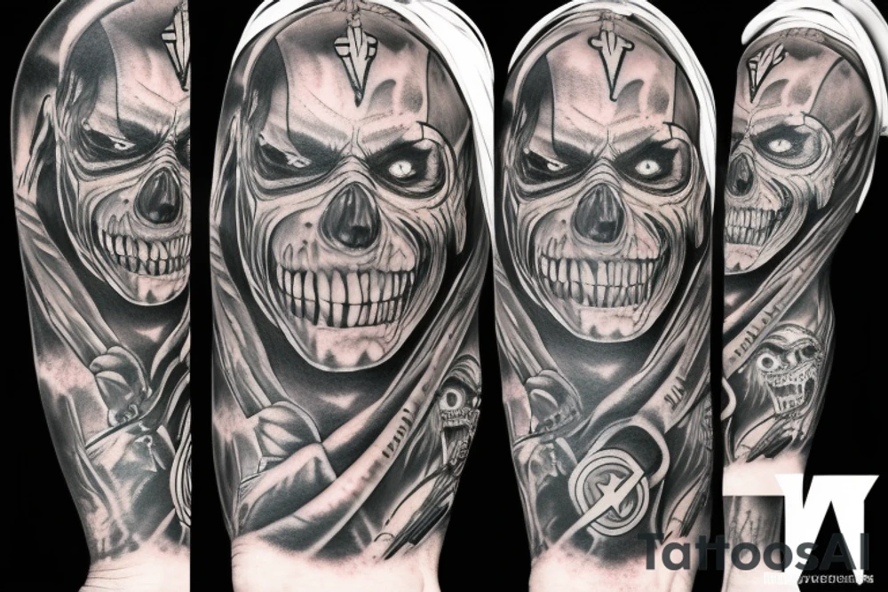 Iron Maiden "Eddie" from "Aces High" album, full arm tattoo idea