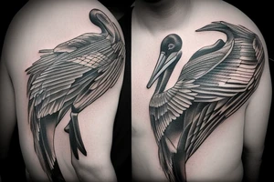 Pelican in flight. Hyper realistic tattoo idea