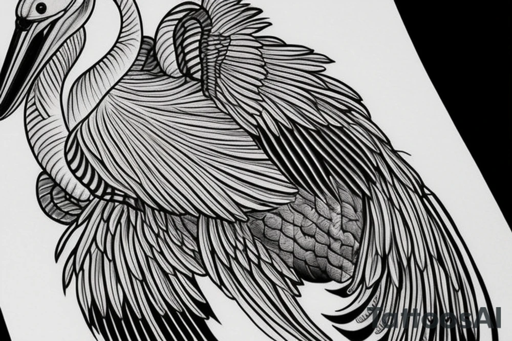 Pelican in flight. Hyper realistic tattoo idea