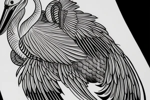 Pelican in flight. Hyper realistic tattoo idea