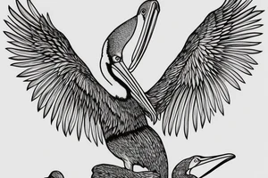 Pelican in flight. Hyper realistic tattoo idea