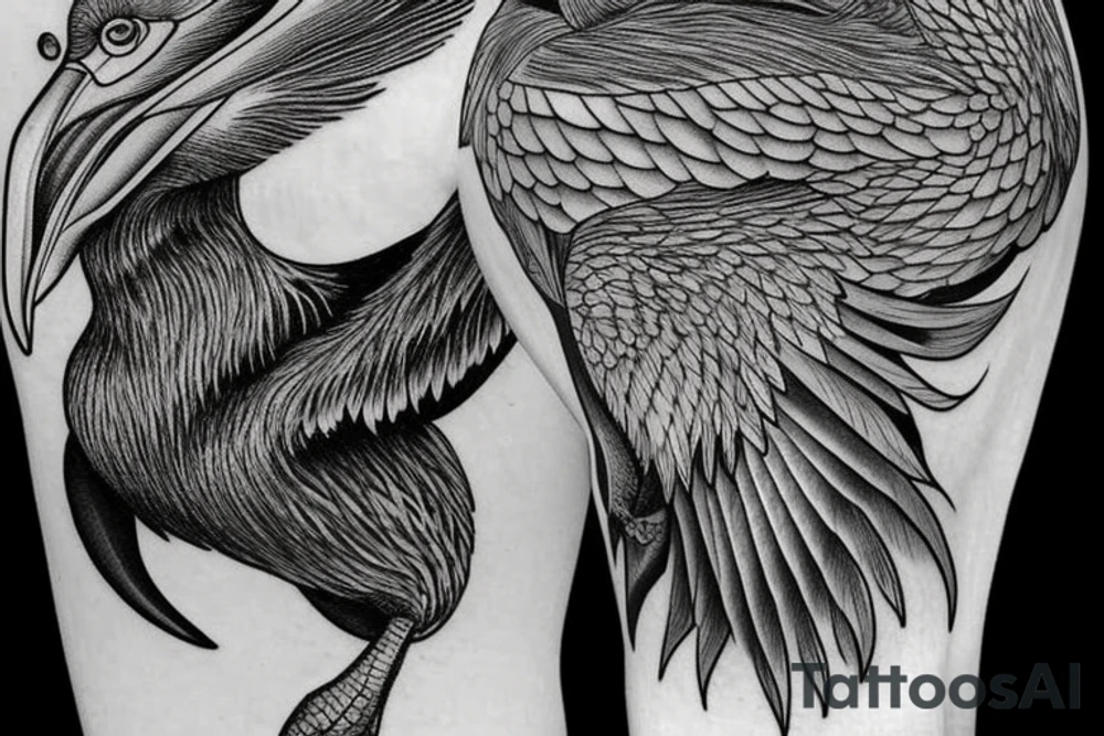 Pelican in flight. Hyper realistic tattoo idea