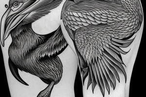 Pelican in flight. Hyper realistic tattoo idea