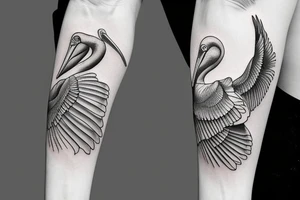 Pelican in flight. Hyper realistic tattoo idea