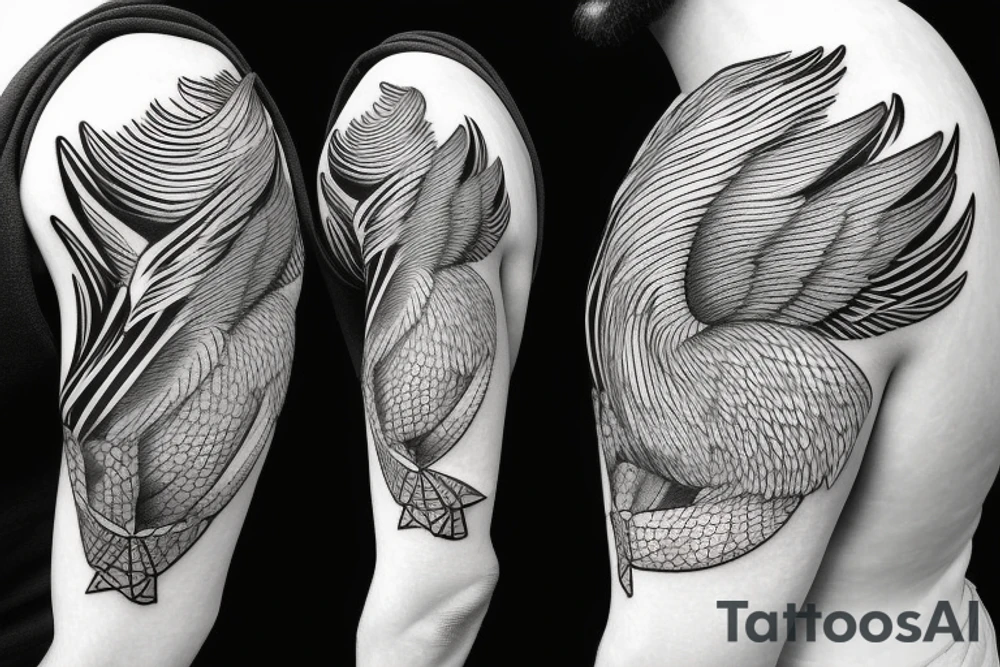Pelican in flight. Hyper realistic tattoo idea