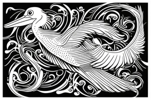 Pelican in flight. Hyper realistic tattoo idea
