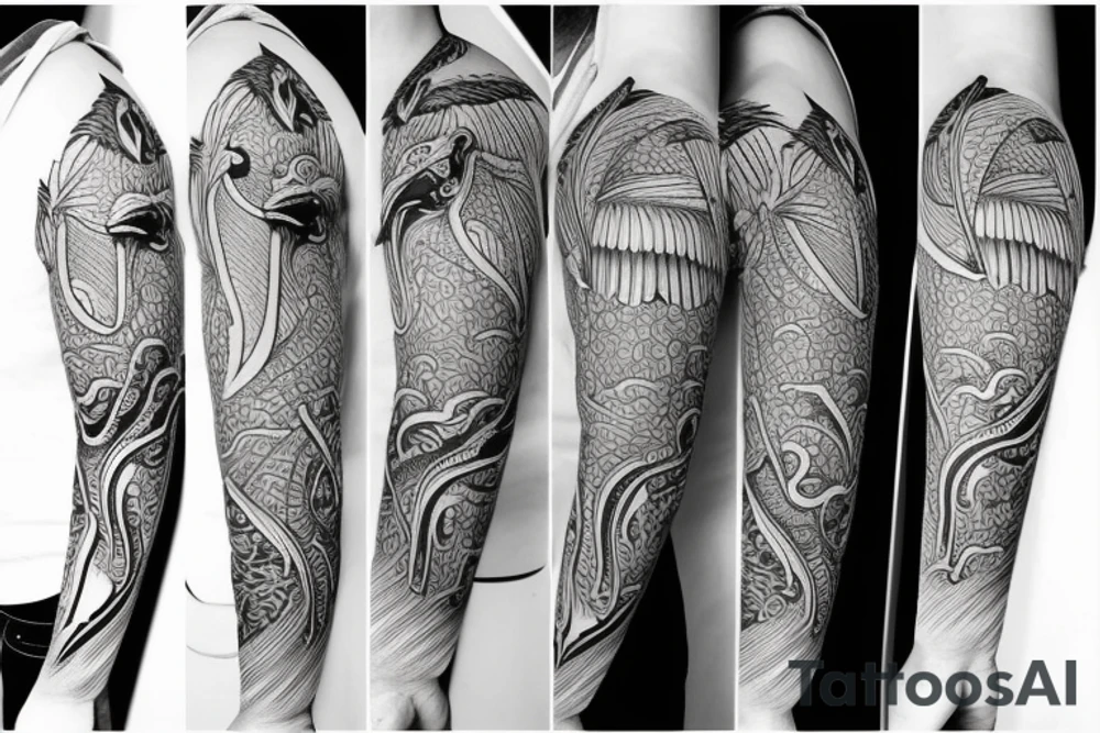 Hyper realistic pelican, symmetrical tattoo idea