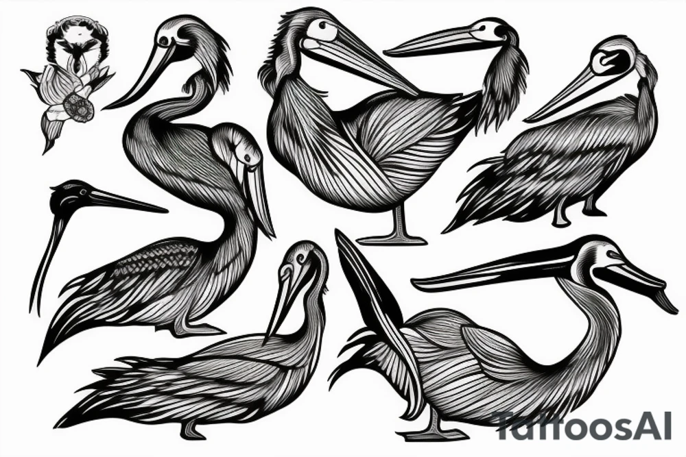 Hyper realistic pelican, symmetrical tattoo idea