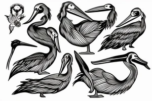 Hyper realistic pelican, symmetrical tattoo idea