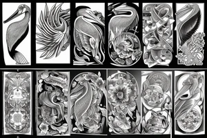 Detailed, pelican, symmetrical, dynamic tattoo idea