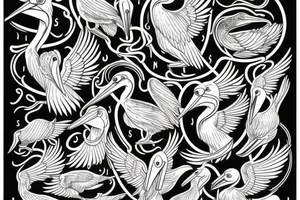 Detailed, pelican, symmetrical, dynamic tattoo idea