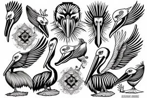 Detailed, pelican, symmetrical, dynamic tattoo idea