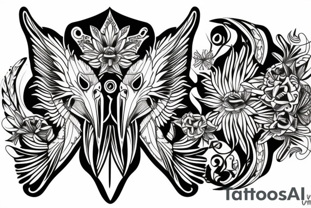 Detailed, pelican, symmetrical, dynamic tattoo idea
