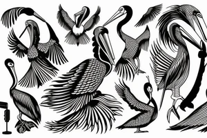 Detailed, pelican, symmetrical, dynamic tattoo idea